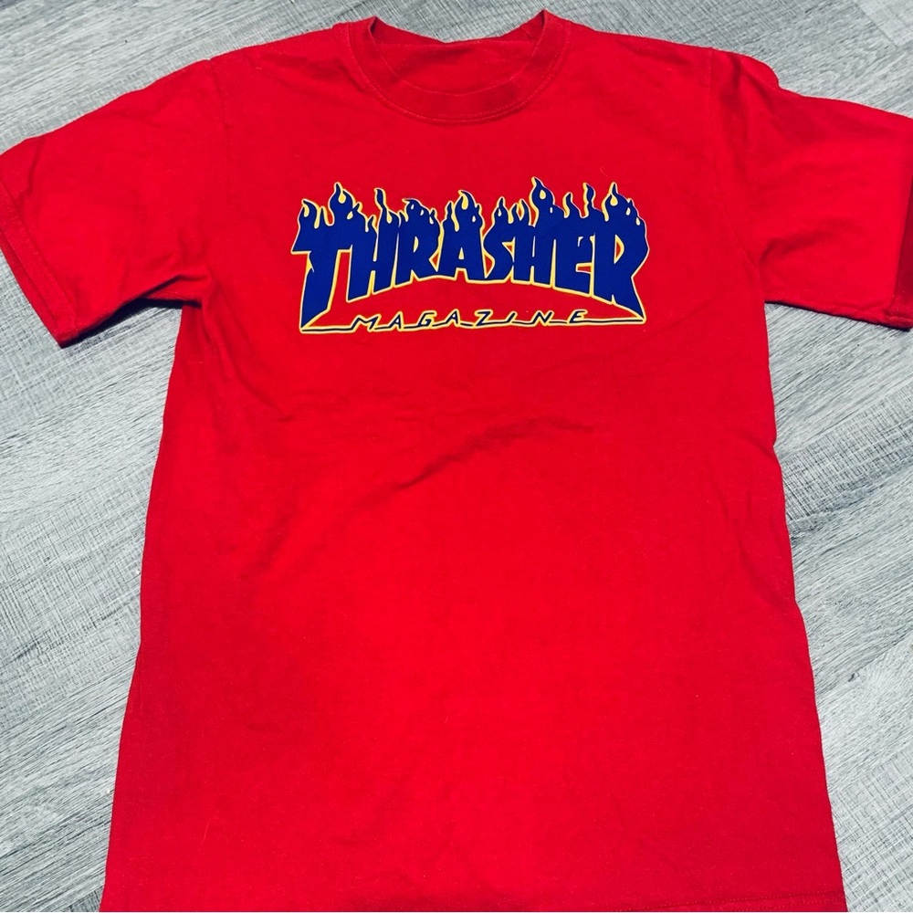 Red Thrasher Magazine graphic tee. Unisex